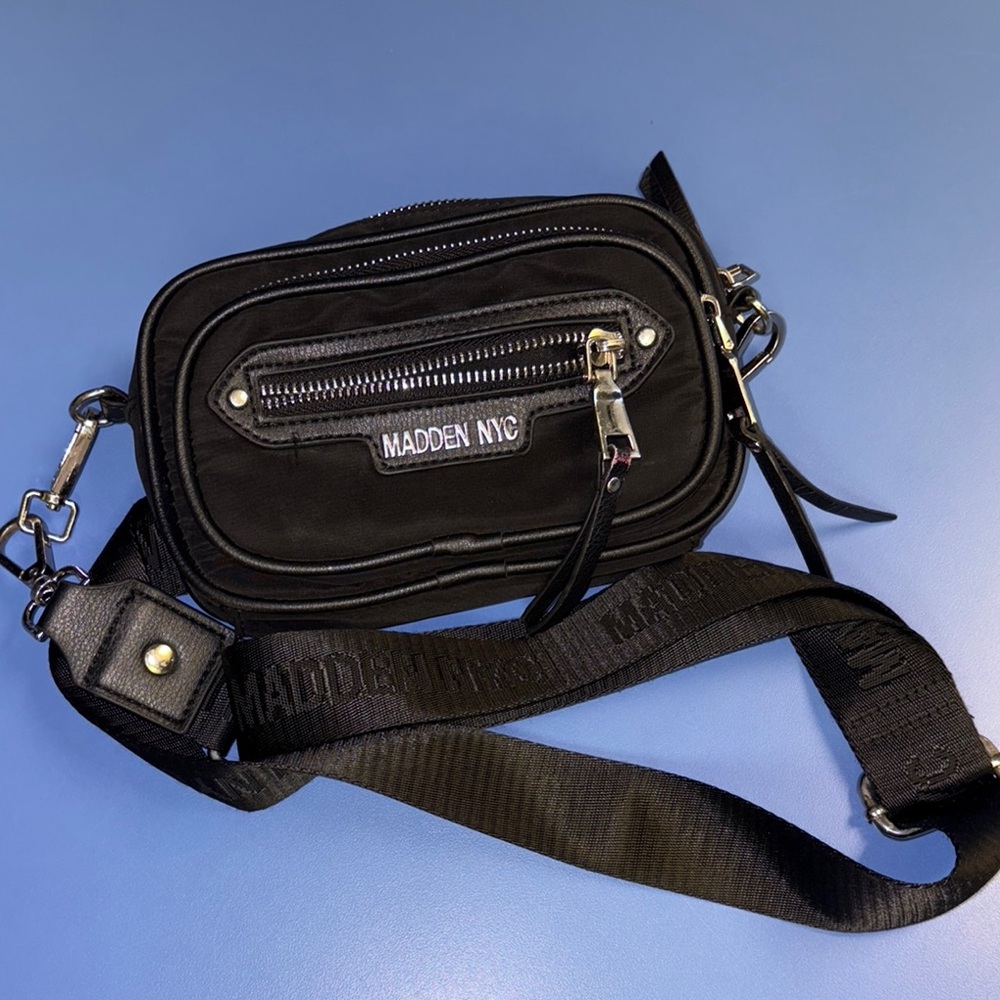Black Belt Bag with Adjustable Strap and Multiple Compartments